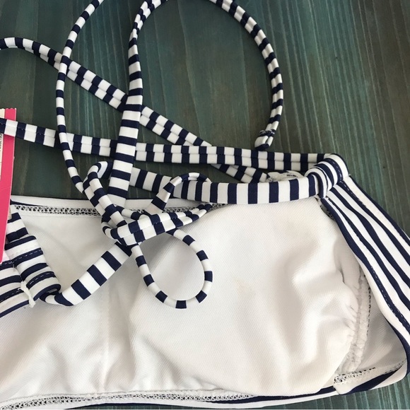 NWT Xhilaration Bikini Top Back Tie Closure Navy Blue White Stripe XS - Picture 8 of 12